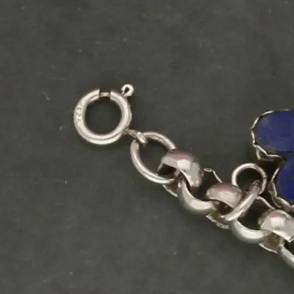 joan slifka sterling silver vintage southwest 11 multi-stone charm bracelet 7in - Picture 3 of 3